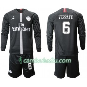 Camisolas de Futebol Paris Saint-Germain VERRATTI 6 Jodan Preto Criança Equipamento 3ª 2018/19 Manga Comprida
